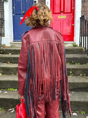 Chic Red Tassels Short Faux Leather Jacket