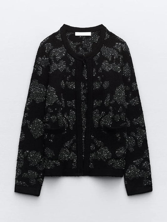 Chic Knitted Cardigan Sequin Metallic Thread coat