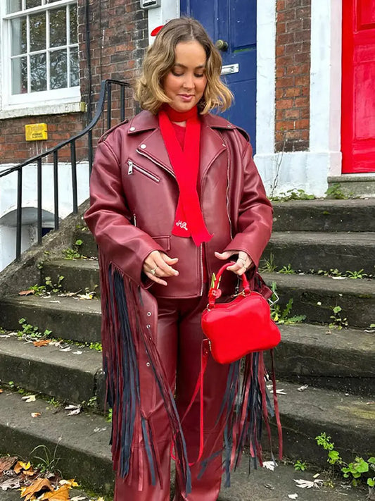 Chic Red Tassels Short Faux Leather Jacket