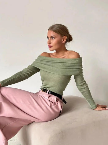 Off Shoulder Knit Woollen Sweater