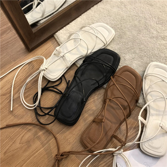 Flat Open Toe Cross Tie Sandals
